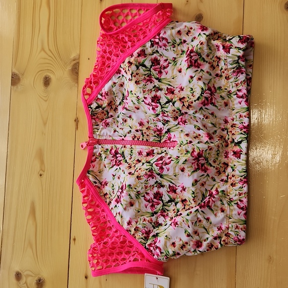 TINIBIKINI Swimwear 2 Pc Swimsuit Crop Top And Bottom Neon Floral M - Picture 3 of 12